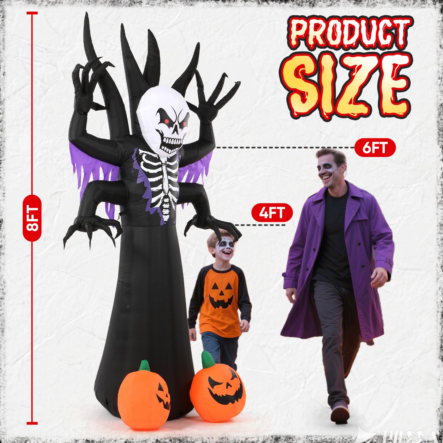 8FT Halloween Inflatables Skeleton Tree - Creepy Face Grim Reaper Blow Up Yard Decoration with 2 Pumpkin Faces with Build-in LED Lights for Home Halloween Party Garden Lawn Indoor Outdoor Decor