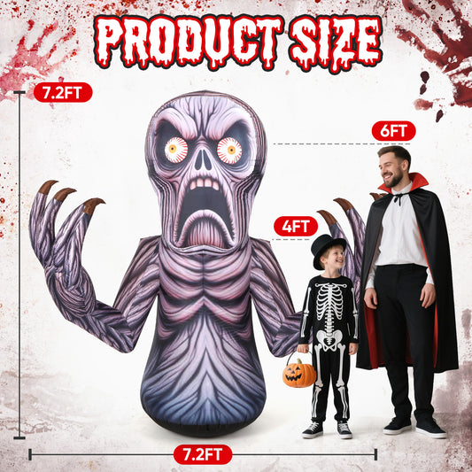 7FT Halloween Inflatables Scary Monster: Horror Skeleton Demon Halloween Inflatable Outdoor Decorations, Skull Devil Blow Ups Yard Decor, with Built-in LED Lights for Lawn Garden Indoor Party