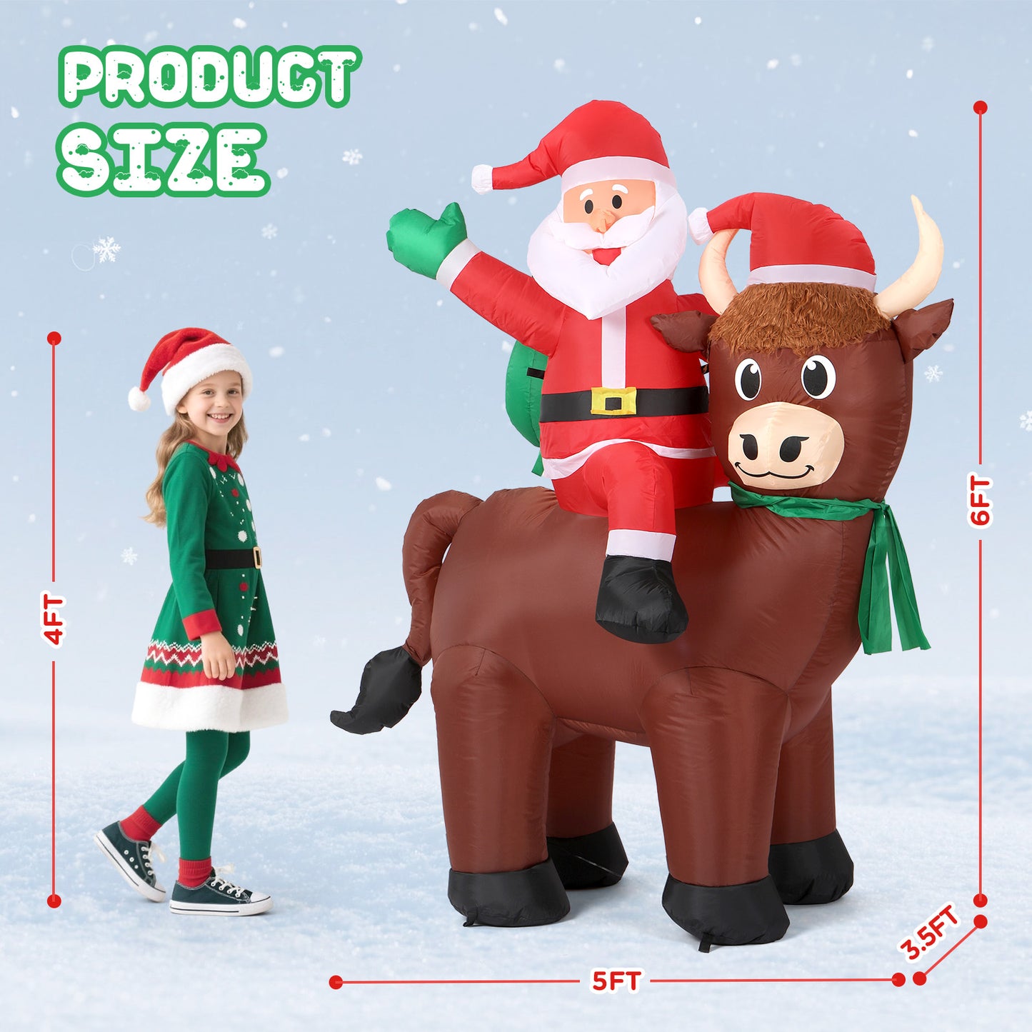 Toiyjofe 6FT Highland Cow Christmas Inflatables: Santa Claus with Highland Cow, Santa Blow Ups Outdoor Decorations Garden Decor, Built-in LED Lights, Cute Farm Animals for Outside Yard Lawn Xmas Party