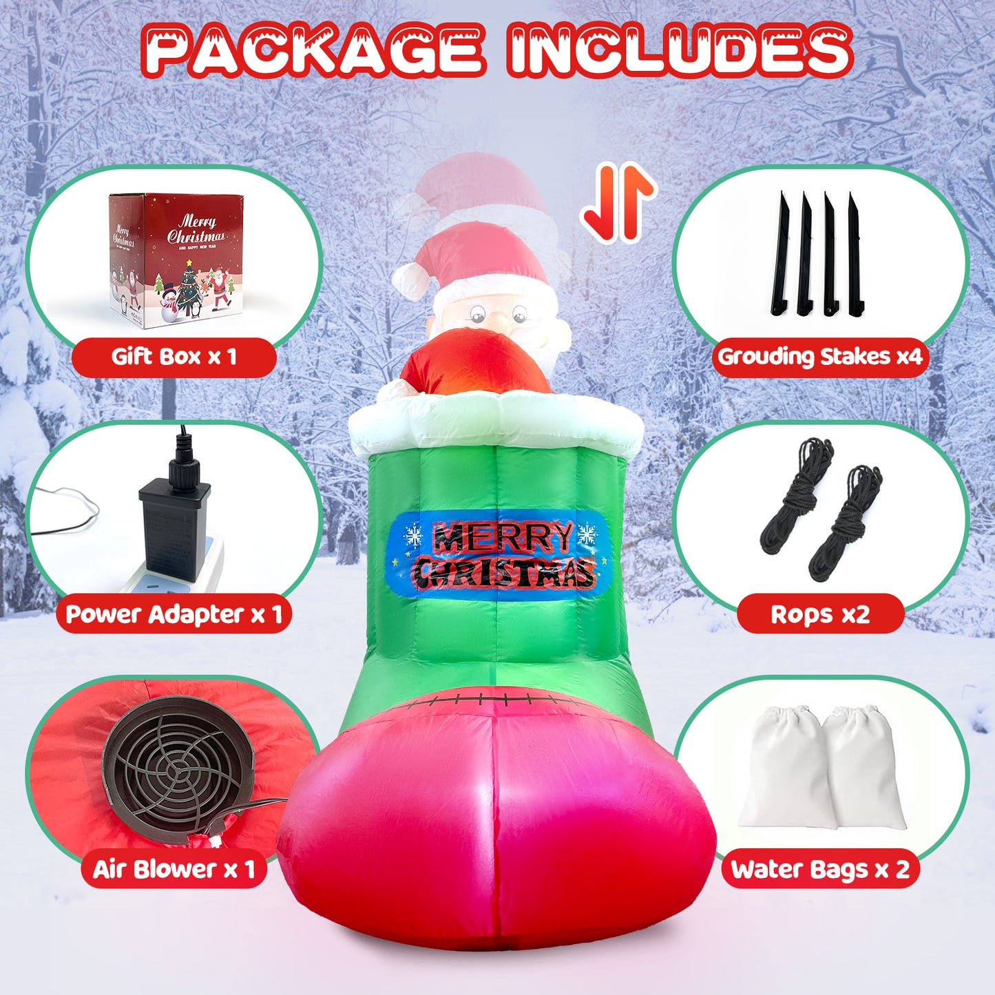 5.5FT Christmas Inflatables Outdoor Decorations Blow-up Santa Claus Automatic Lifting in Christmas Stocking with LED Lights for Garden Lawn Yard Decorations