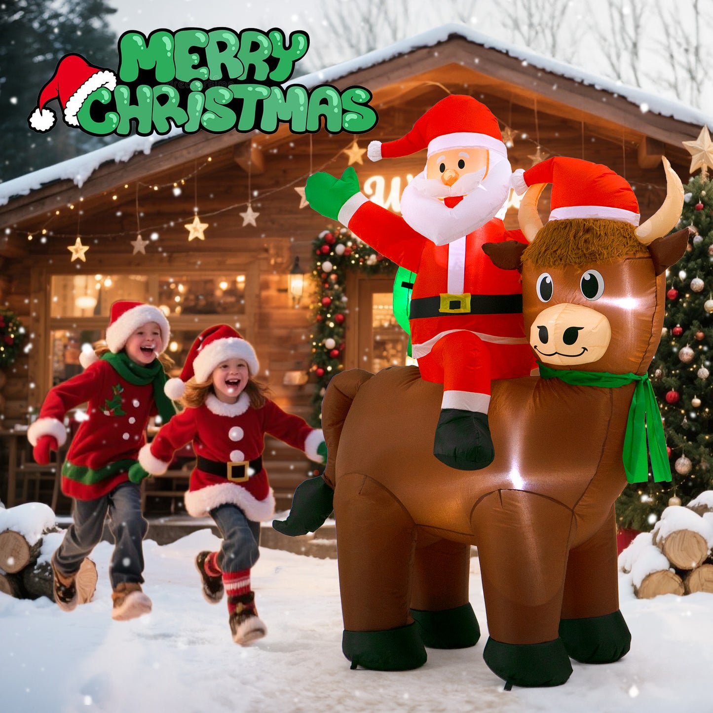 Toiyjofe 6FT Highland Cow Christmas Inflatables: Santa Claus with Highland Cow, Santa Blow Ups Outdoor Decorations Garden Decor, Built-in LED Lights, Cute Farm Animals for Outside Yard Lawn Xmas Party