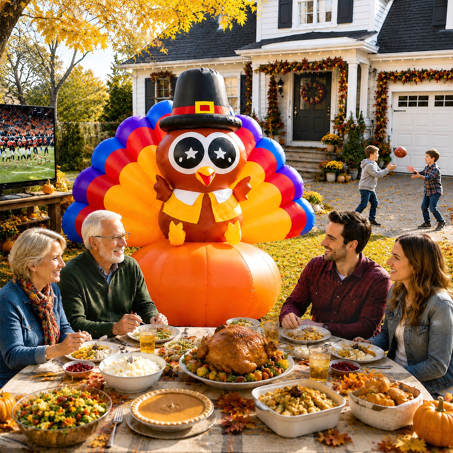 6FT Thanksgiving Turkey on Pumpkin Inflatable