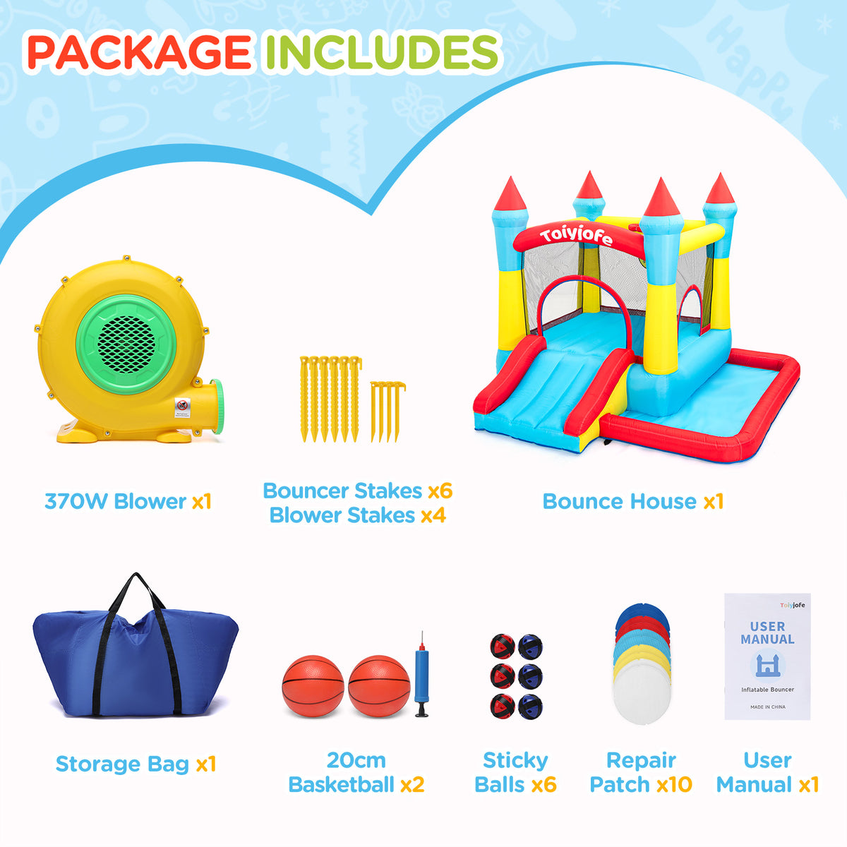 9FT 5-in-1 Bounce House with Slide & Ball Pit