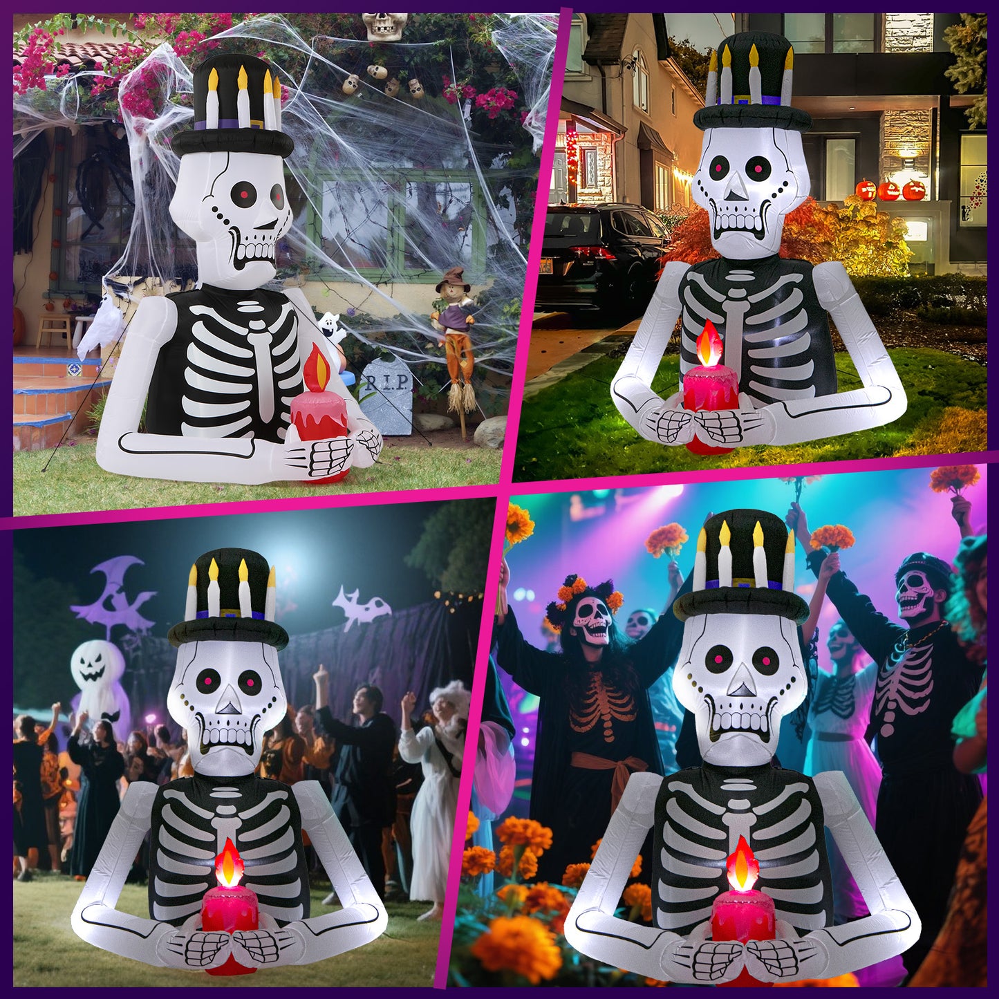 6FT Halloween Inflatables Skull Decoration: Day of The Dead Skeletons Blow Up Outdoor Decor, Día de Los Muertos Inflatable Built-in LEDs for Holiday Party, Garden, Lawn, Yard, Patio Décor