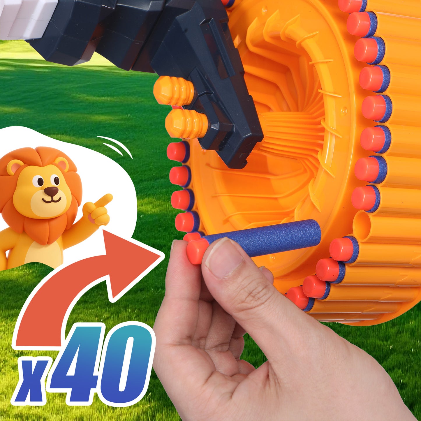 Toiyjofe Lion-Themed Foam Dart Blaster Toy with 40-Dart Drum & 120 Soft Darts (Gift Box), Kids Blaster Toy for Ages 8–12, Outdoor Adventure Play