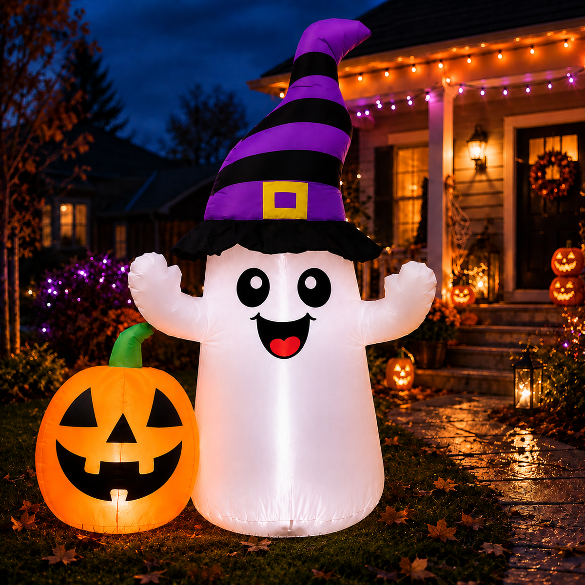 5.5FT Smiling Ghost with Pumpkin Halloween Inflatable