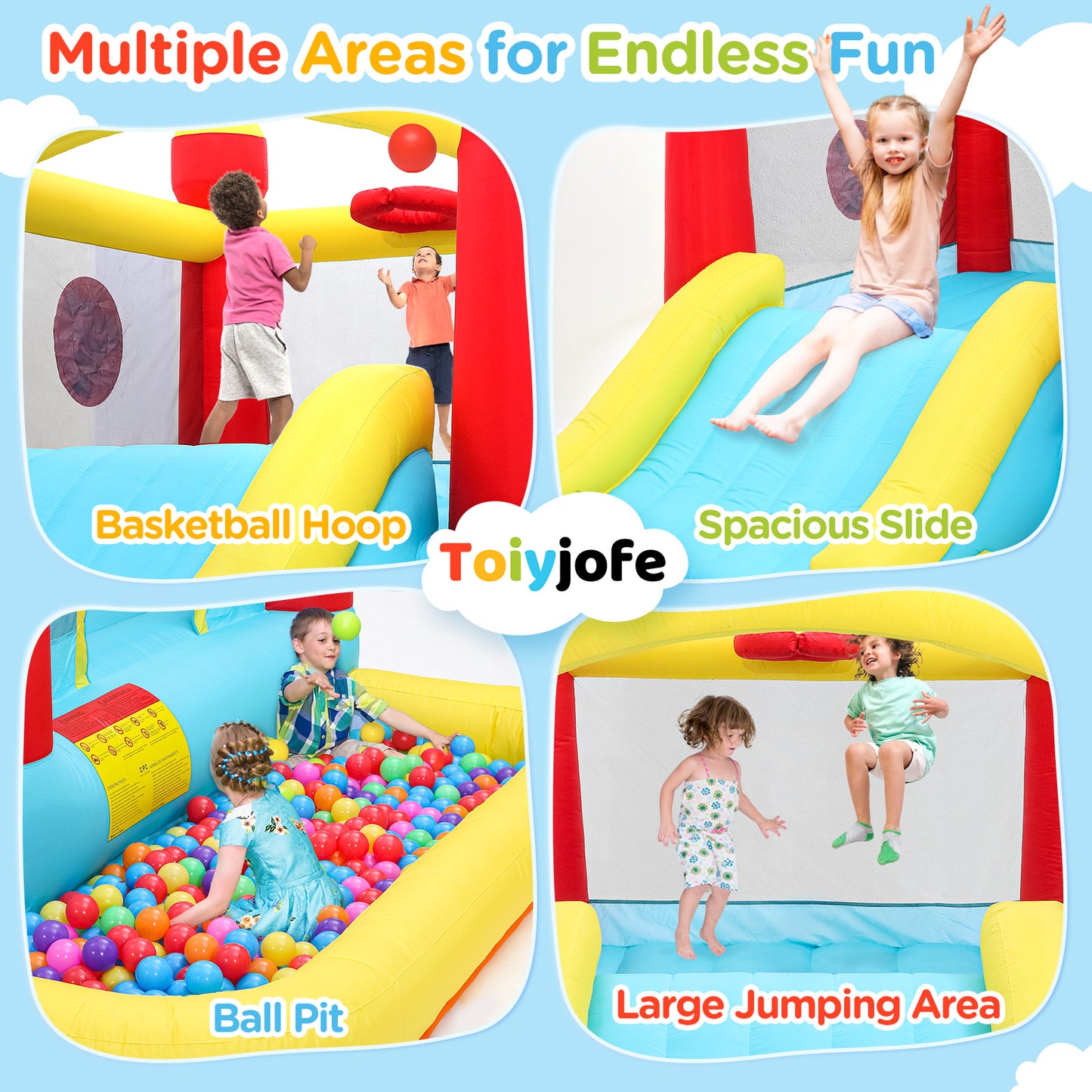 Toiyjofe Bounce House with Blower & Slide, (10FT X 10FT X 7FT) Kids Bouncy Castle for Indoor/Outdoor Play, Birthday Parties, Backyard Fun Inflatable Bounce House for Kids 3-6, Jump House for Toddlers