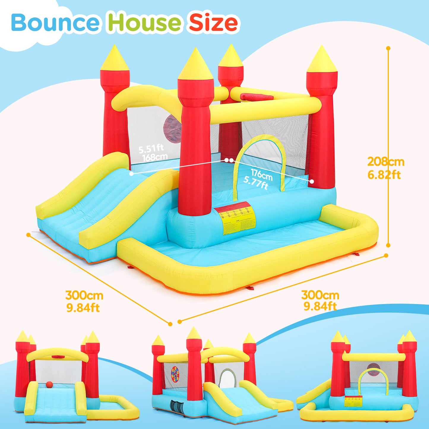 Toiyjofe Bounce House with Blower & Slide, (10FT X 10FT X 7FT) Kids Bouncy Castle for Indoor/Outdoor Play, Birthday Parties, Backyard Fun Inflatable Bounce House for Kids 3-6, Jump House for Toddlers