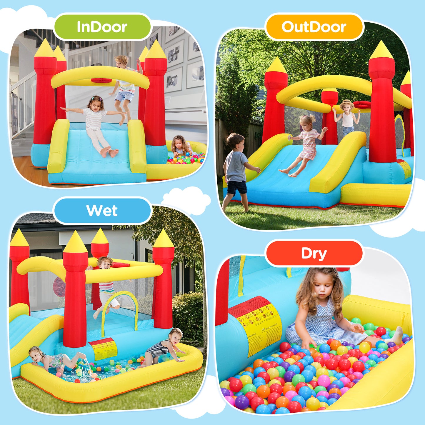 Toiyjofe Bounce House with Blower & Slide, (10FT X 10FT X 7FT) Kids Bouncy Castle for Indoor/Outdoor Play, Birthday Parties, Backyard Fun Inflatable Bounce House for Kids 3-6, Jump House for Toddlers