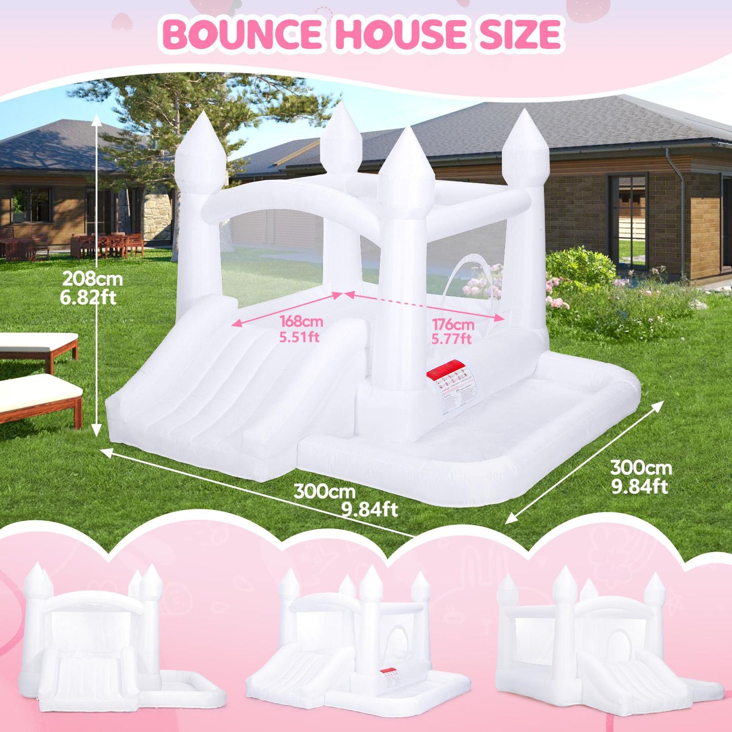 Toiyjofe White Bounce House, Inflatable Bouncer Castle with Slide, Air Blower, Ball Pit, Bouncy Castle for Indoor Outdoor Birthday Party Wedding Decor for Kids 3-6 Years Toddlers(10FT X 10FT X 7FT)