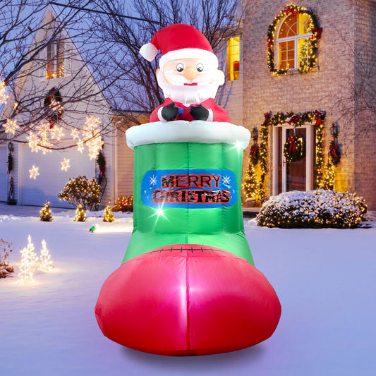 5.5FT Christmas Inflatables Outdoor Decorations Blow-up Santa Claus Automatic Lifting in Christmas Stocking with LED Lights for Garden Lawn Yard Decorations