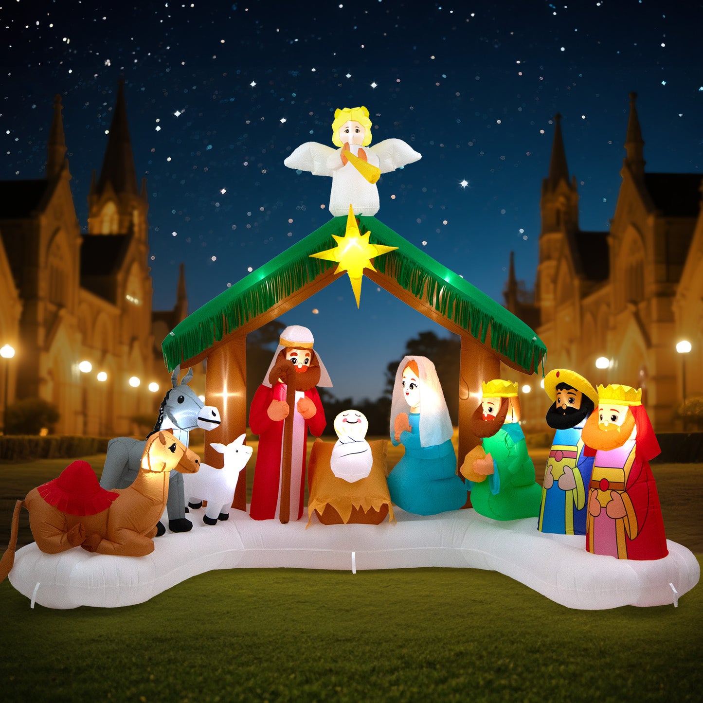 Toiyjofe 12FT Christmas Inflatable Nativity Scene: Large Outdoor Christmas Decorations, Built-in 15 LED Lights, Blow Up Jesus Nativity Set Decor, Inflatables for Party Lawn Garden Yard (12FT X 6.5FT X 9FT)