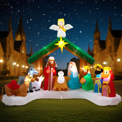 Toiyjofe 12FT Christmas Inflatable Nativity Scene: Large Outdoor Christmas Decorations, Built-in 15 LED Lights, Blow Up Jesus Nativity Set Decor, Inflatables for Party Lawn Garden Yard (12FT X 6.5FT X 9FT)