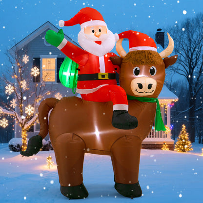 Toiyjofe 6FT Highland Cow Christmas Inflatables: Santa Claus with Highland Cow, Santa Blow Ups Outdoor Decorations Garden Decor, Built-in LED Lights, Cute Farm Animals for Outside Yard Lawn Xmas Party