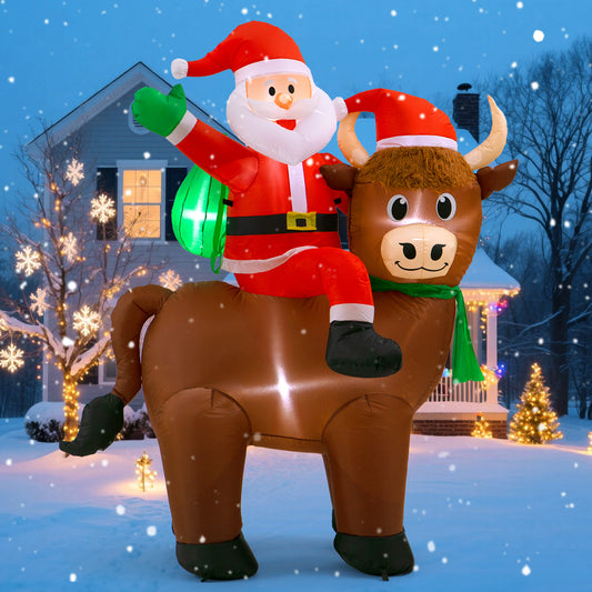 Toiyjofe 6FT Highland Cow Christmas Inflatables: Santa Claus with Highland Cow, Santa Blow Ups Outdoor Decorations Garden Decor, Built-in LED Lights, Cute Farm Animals for Outside Yard Lawn Xmas Party