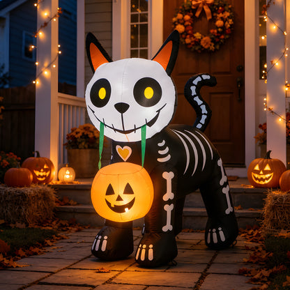 4FT Skeleton Cat with Pumpkin Halloween Inflatable