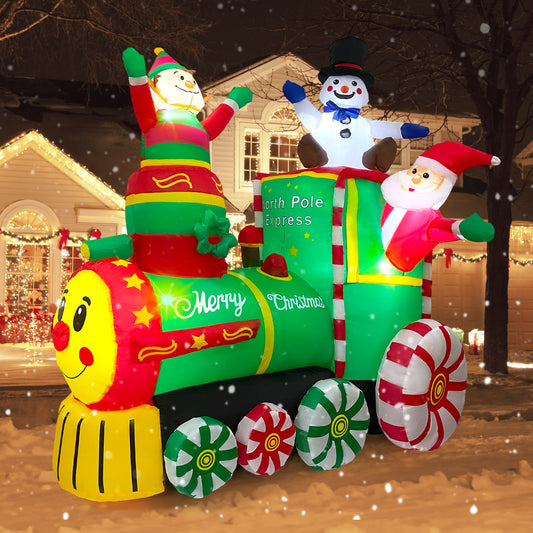 6.2FT Christmas Inflatables Train & Santa Claus Outdoor Yard Decortaions Blow-up Christmas Decorations with LED Lights for Garden Lawn Yard