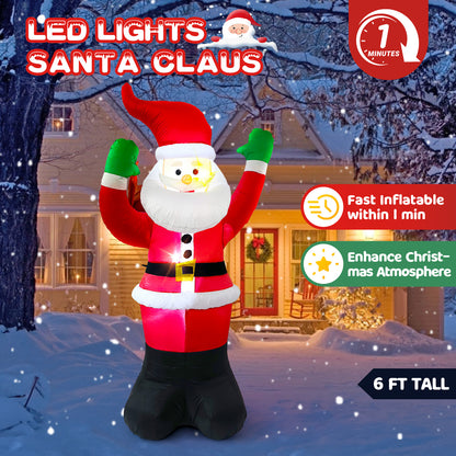 6FT Christmas Inflatables Santa Claus Blow-up Christmas Outdoor Decorations with LED Lights for Holiday Garden Lawn Yard Decoration