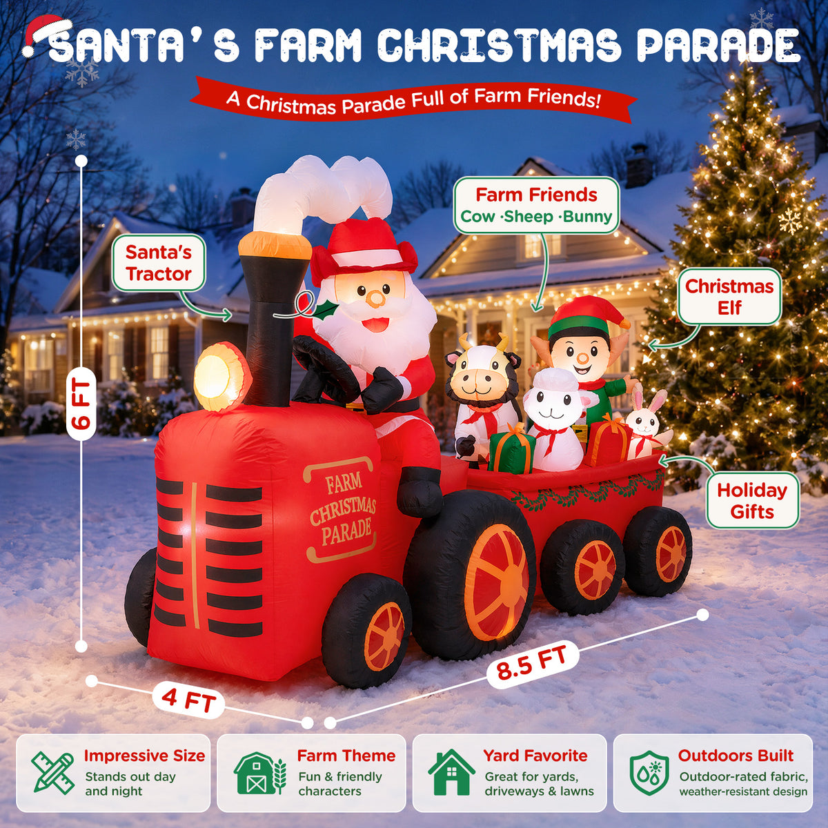 8.7FT Santa Farm Tractor Christmas Inflatable