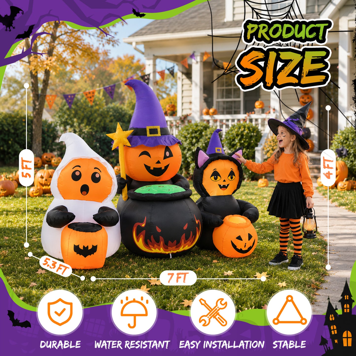 7FT Costume Pumpkin Trio Halloween Inflatable