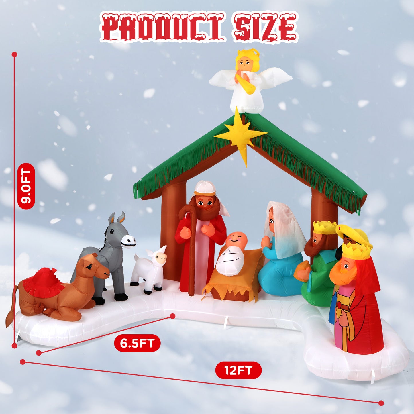 Toiyjofe 12FT Christmas Inflatable Nativity Scene: Large Outdoor Christmas Decorations, Built-in 15 LED Lights, Blow Up Jesus Nativity Set Decor, Inflatables for Party Lawn Garden Yard (12FT X 6.5FT X 9FT)