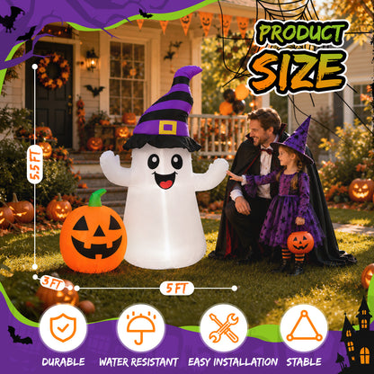 5.5FT Smiling Ghost with Pumpkin Halloween Inflatable