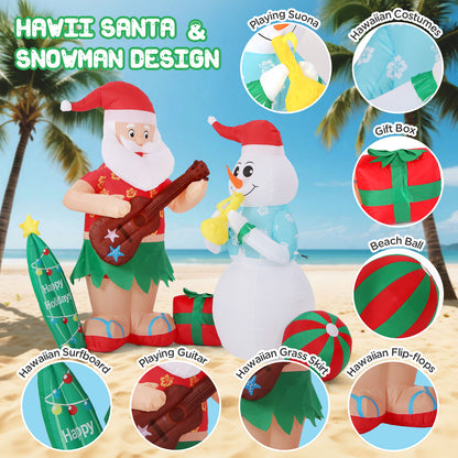 Toiyjofe 8.3FT Hawaiian Christmas Inflatable Decorations, Hula Santa Claus with a Guitar and Snowman with a Horn Tropical Xmas Blow Up Yard Decor with Built-in LED Light for Outdoor, Lawn, Garden, Beach, Party