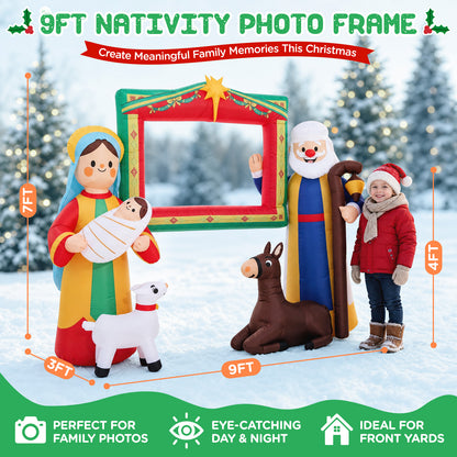 9FT Nativity Scene Photo Frame Christmas Inflatable