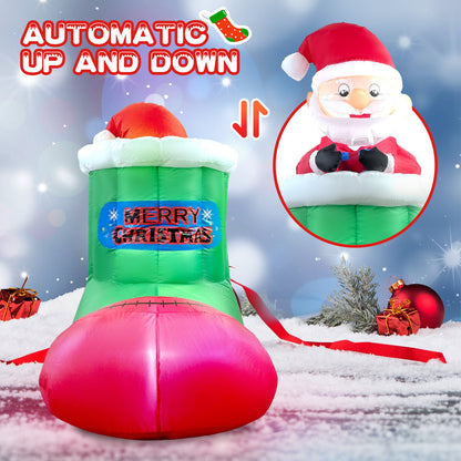 5.5FT Christmas Inflatables Outdoor Decorations Blow-up Santa Claus Automatic Lifting in Christmas Stocking with LED Lights for Garden Lawn Yard Decorations