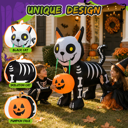 4FT Skeleton Cat with Pumpkin Halloween Inflatable