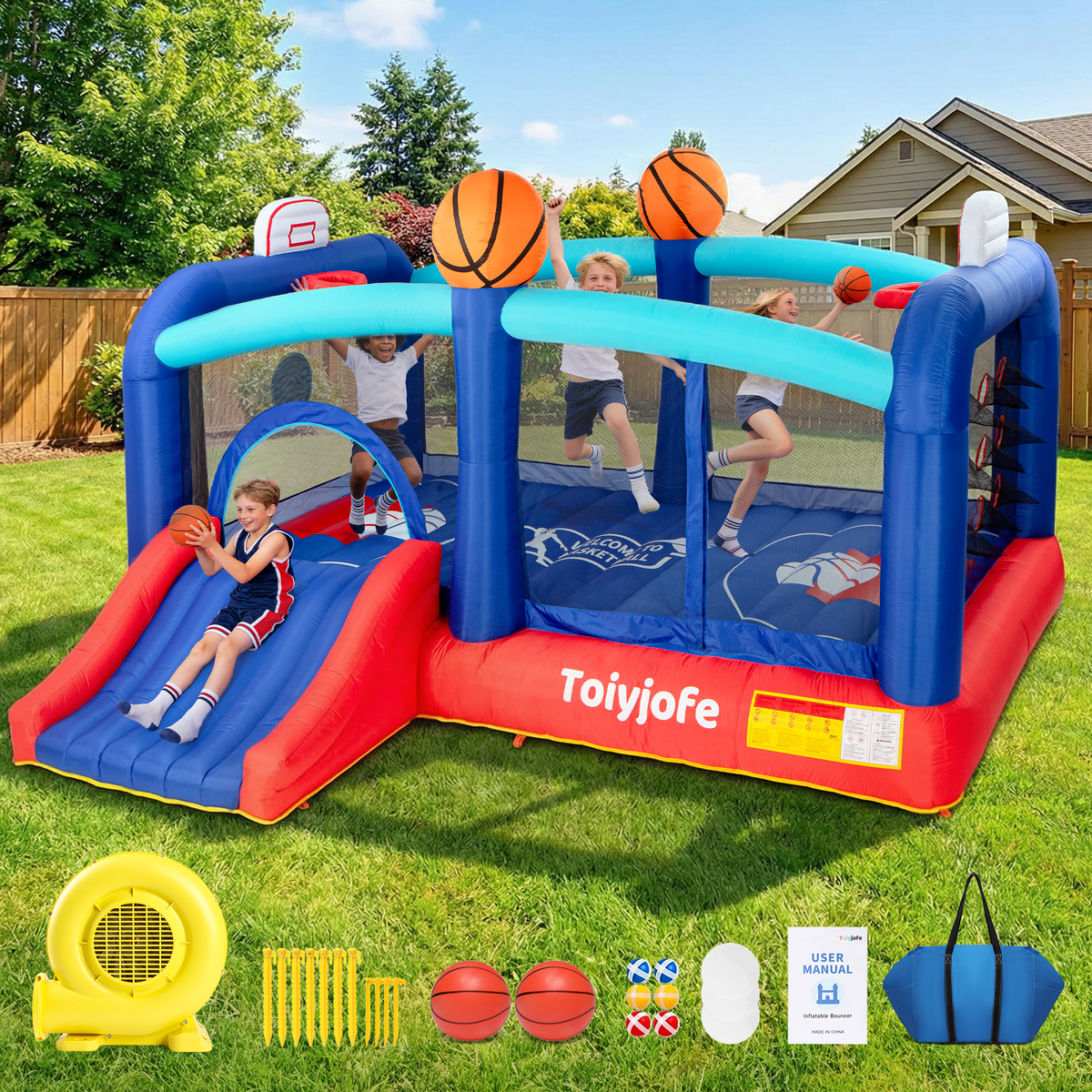 16FT Basketball Challenge Bounce House with Slide