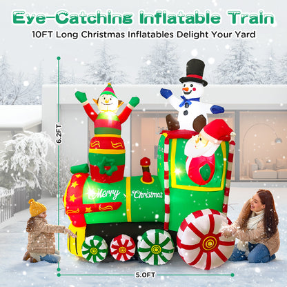 6.2FT Christmas Inflatables Train & Santa Claus Outdoor Yard Decortaions Blow-up Christmas Decorations with LED Lights for Garden Lawn Yard