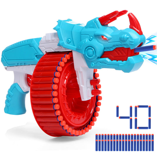 Toiyjofe Dinosaur Foam Dart Blaster for Boys, 40 Darts Toy Gun Triceratops Design for Kids Aged 8–12, Outdoor Shooting Game Toy