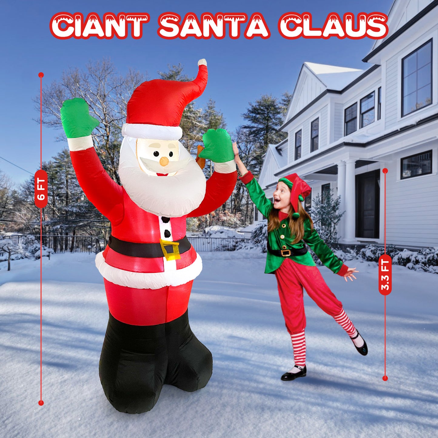 6FT Christmas Inflatables Santa Claus Blow-up Christmas Outdoor Decorations with LED Lights for Holiday Garden Lawn Yard Decoration