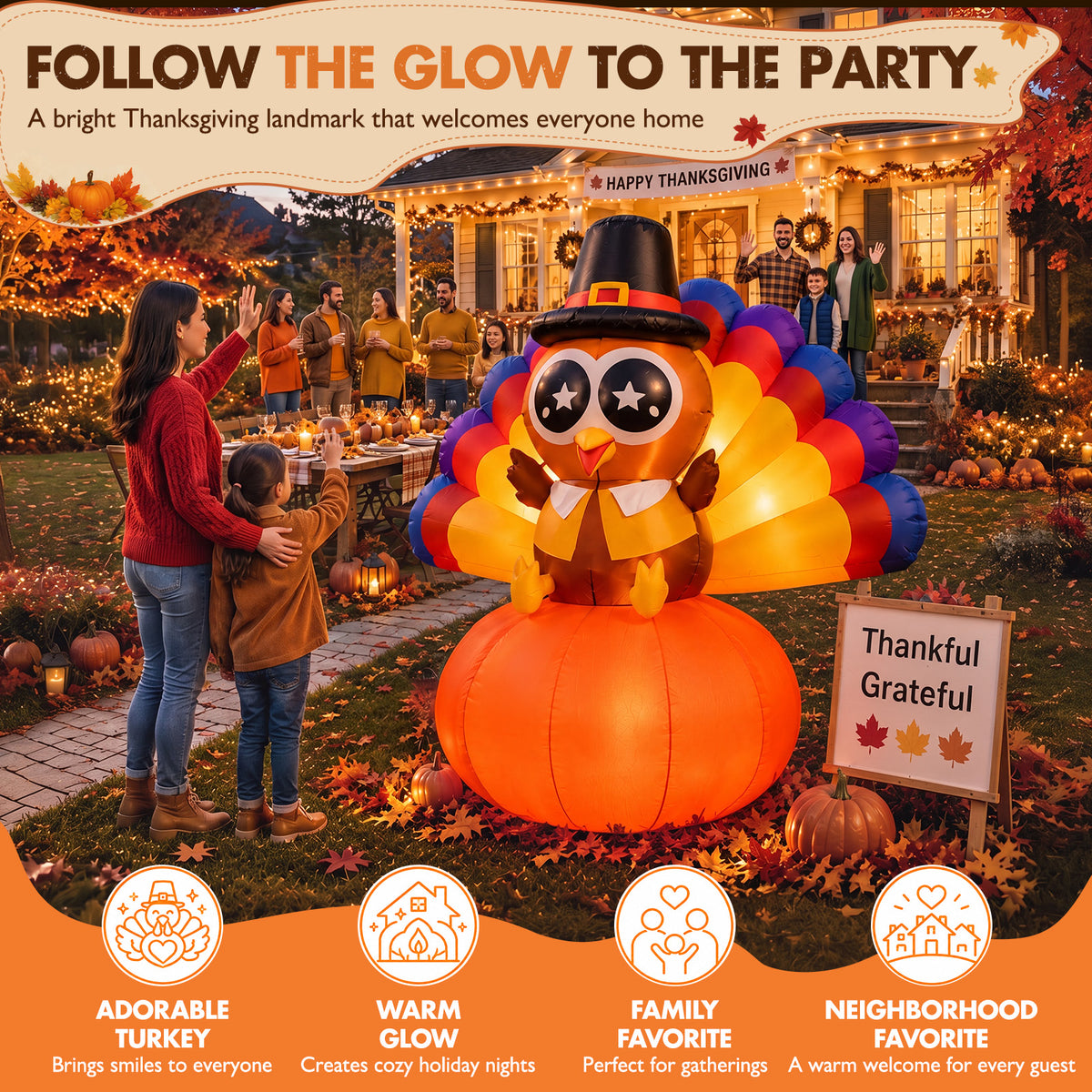 6FT Thanksgiving Turkey on Pumpkin Inflatable