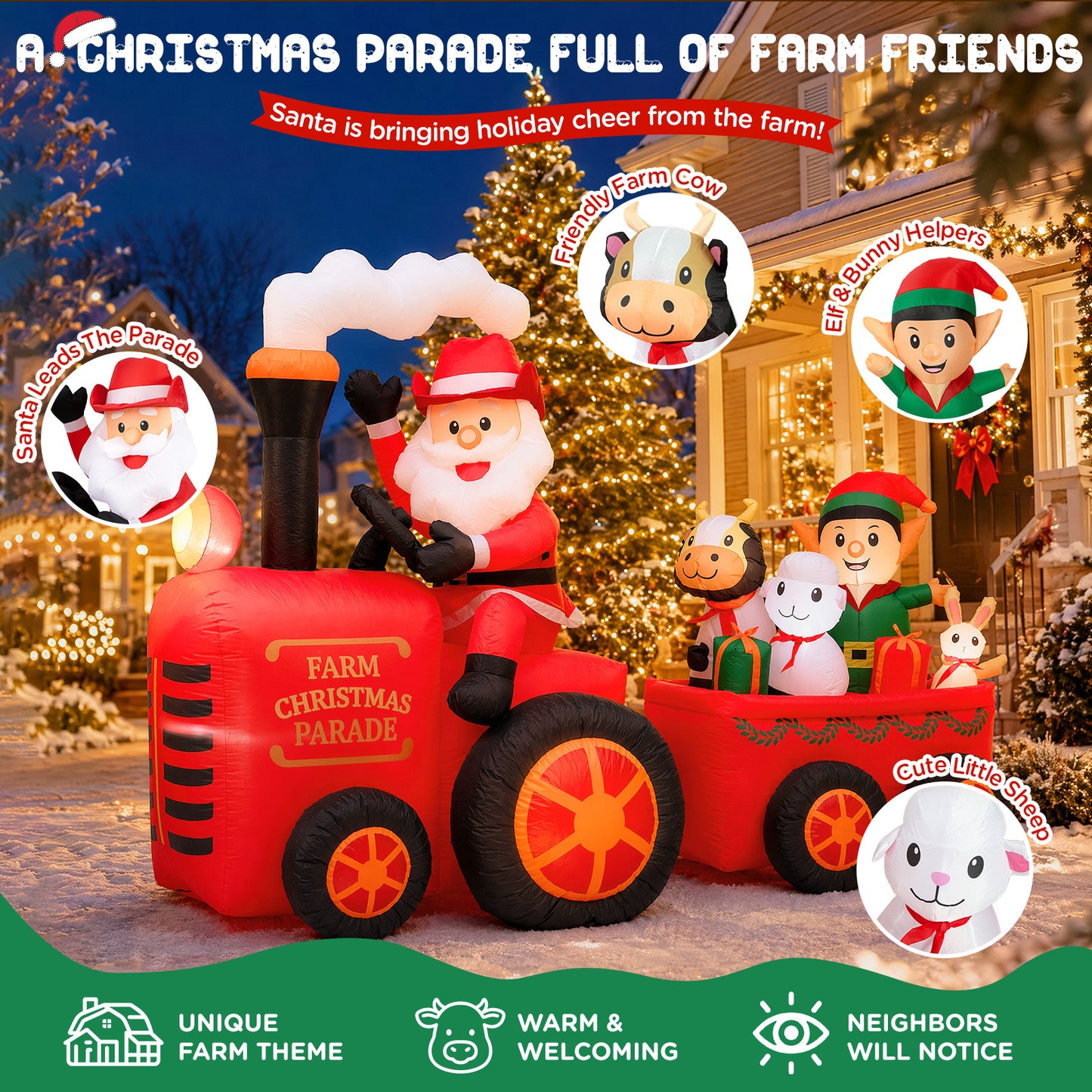 8.7FT Santa Farm Tractor Christmas Inflatable
