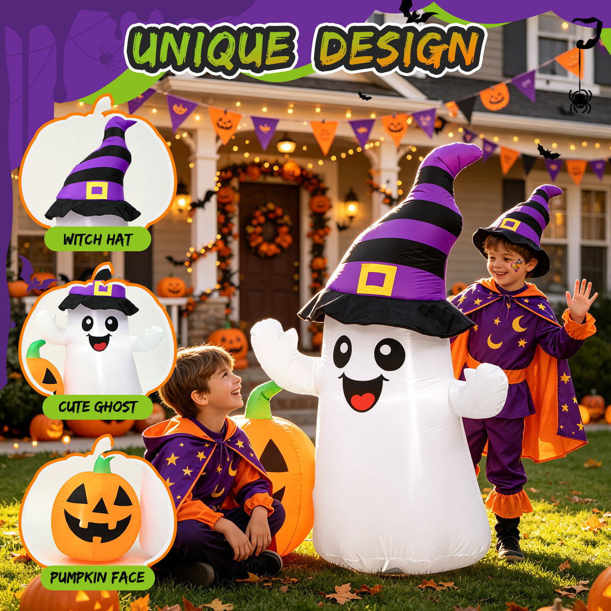 5.5FT Smiling Ghost with Pumpkin Halloween Inflatable