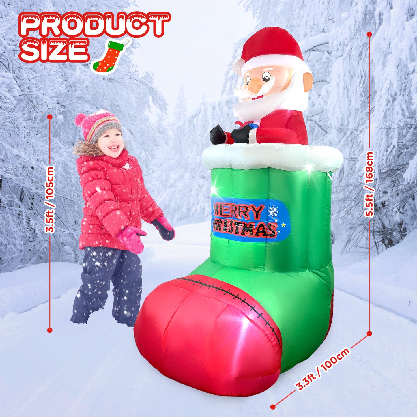 5.5FT Christmas Inflatables Outdoor Decorations Blow-up Santa Claus Automatic Lifting in Christmas Stocking with LED Lights for Garden Lawn Yard Decorations