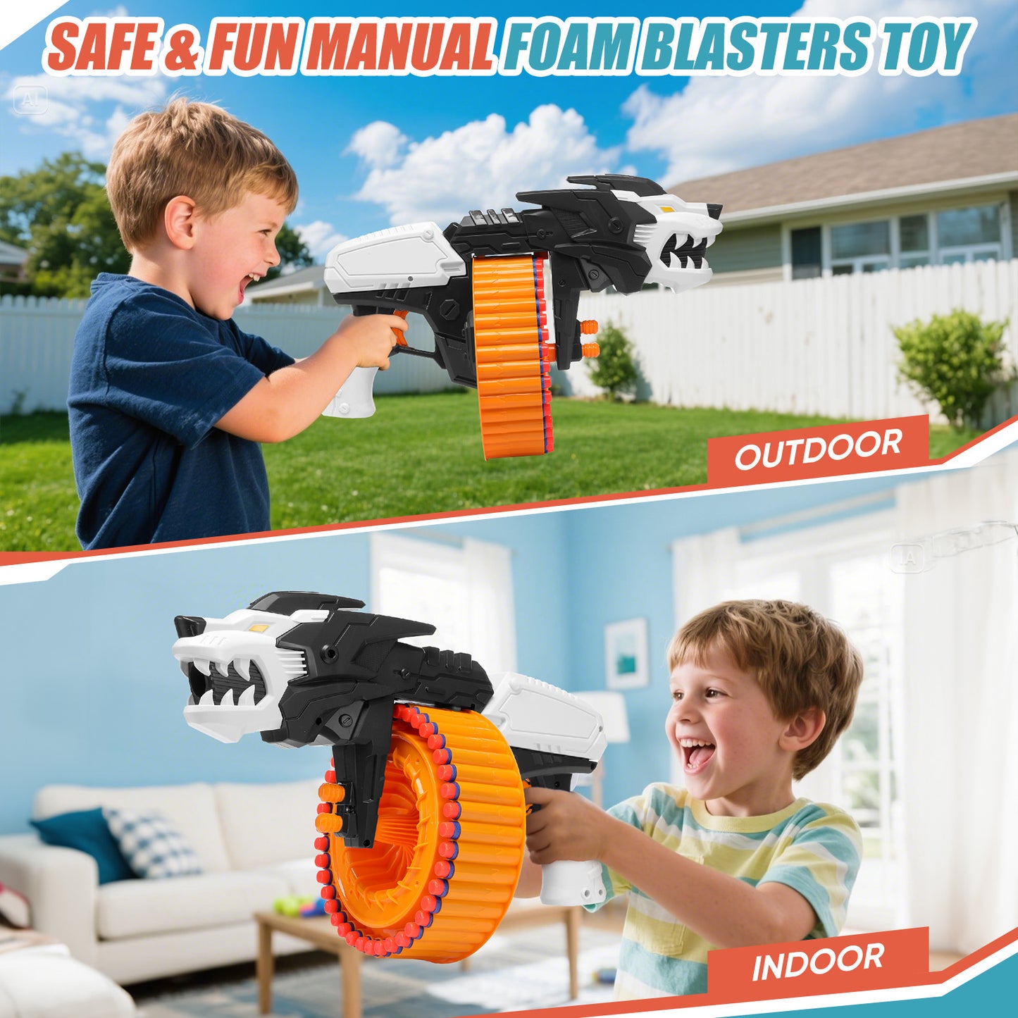 Toiyjofe Lion-Themed Foam Dart Blaster for Boys, 40 Darts Toy Gun for Kids Age 8–12, Outdoor Adventure Blaster Game Toy