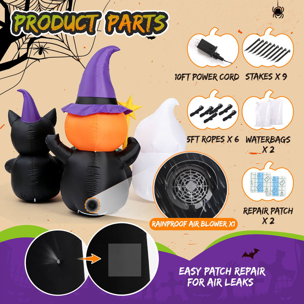 7FT Costume Pumpkin Trio Halloween Inflatable