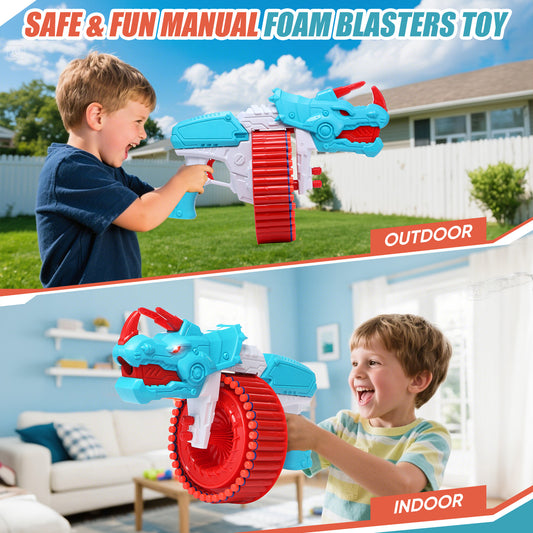 Toiyjofe Dinosaur Foam Dart Blaster for Boys, 40 Darts Toy Gun Triceratops Design for Kids Aged 8–12, Outdoor Shooting Game Toy