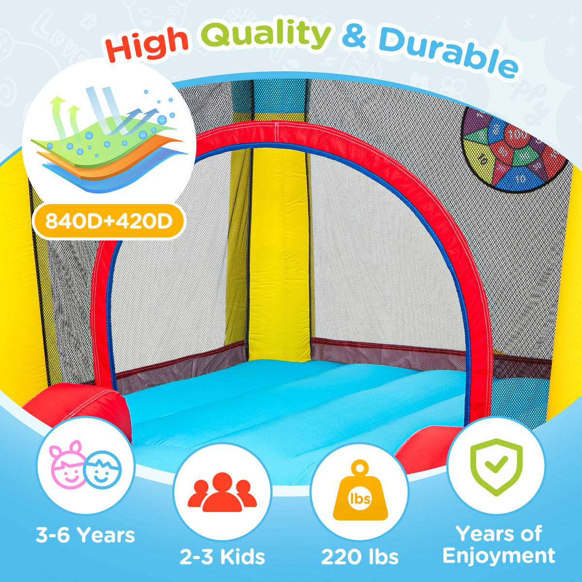 9FT 5-in-1 Bounce House with Slide & Ball Pit