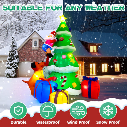 7FT Christmas inflatables Tree with Rotated Snowflake Light and LEDs, Blow Up Christmas Decorations for Indoor Outdoor Yard Decor