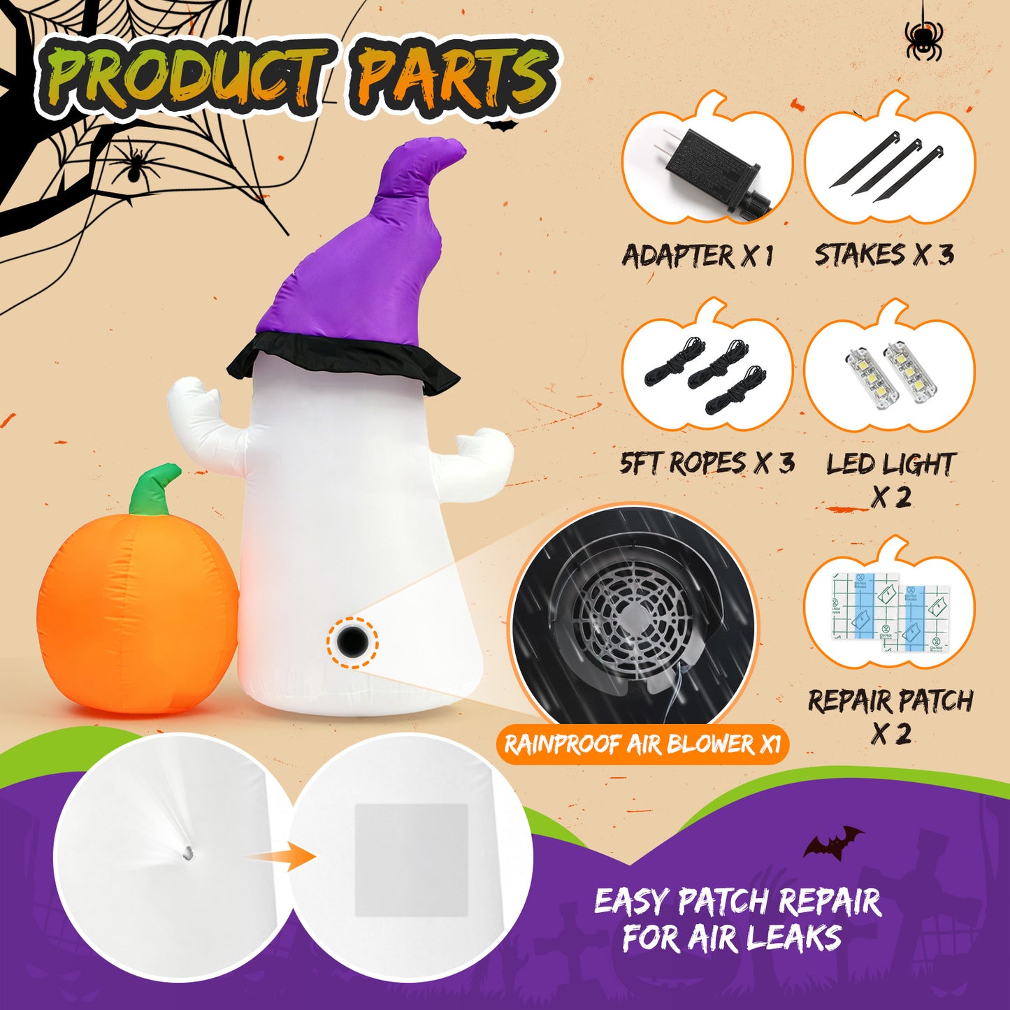 5.5FT Smiling Ghost with Pumpkin Halloween Inflatable