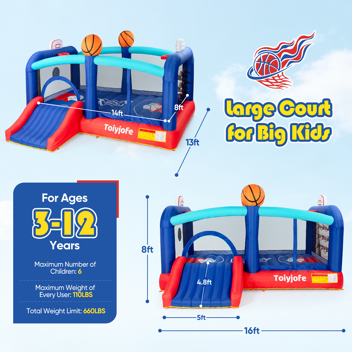16FT Basketball Challenge Bounce House with Slide