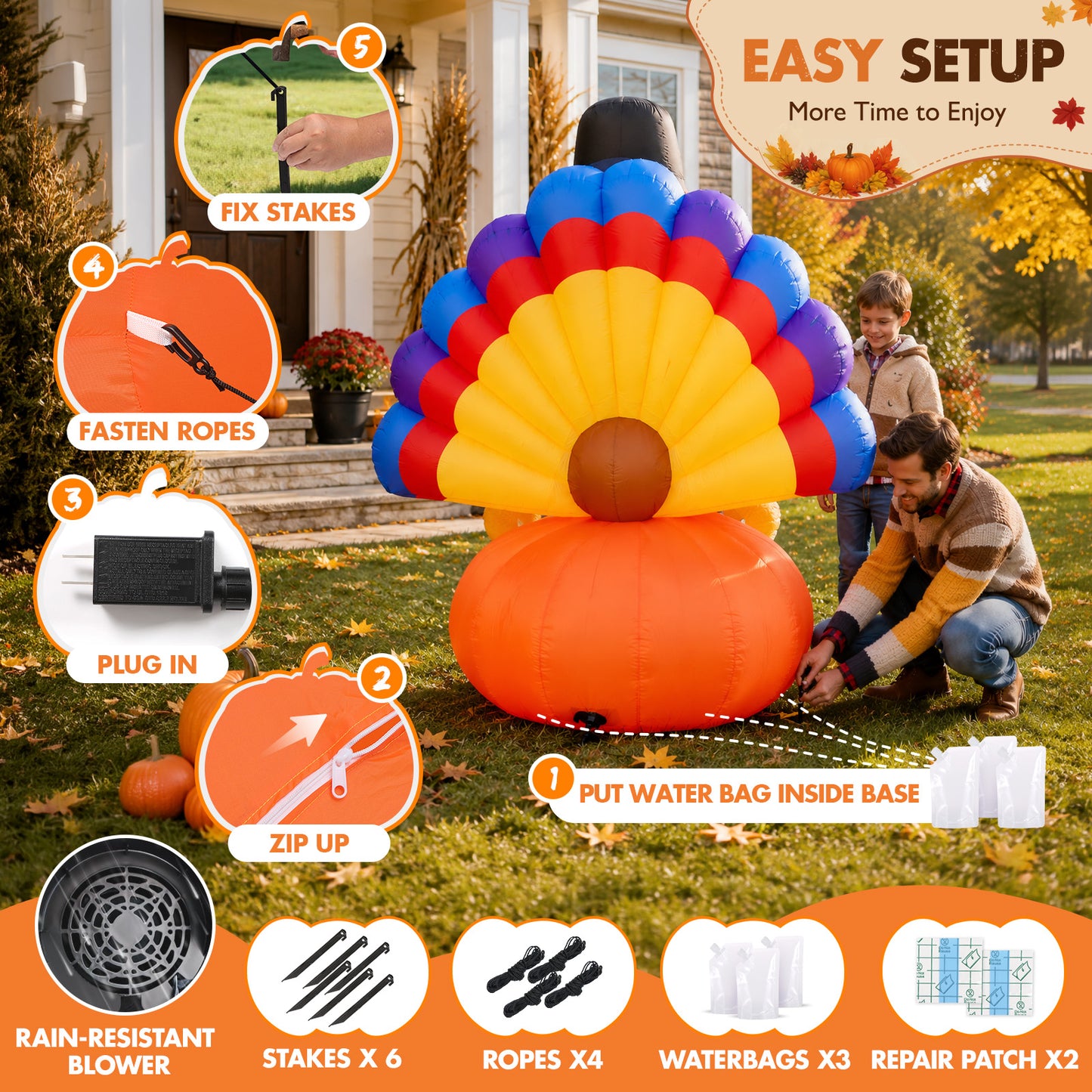 6FT Thanksgiving Turkey on Pumpkin Inflatable