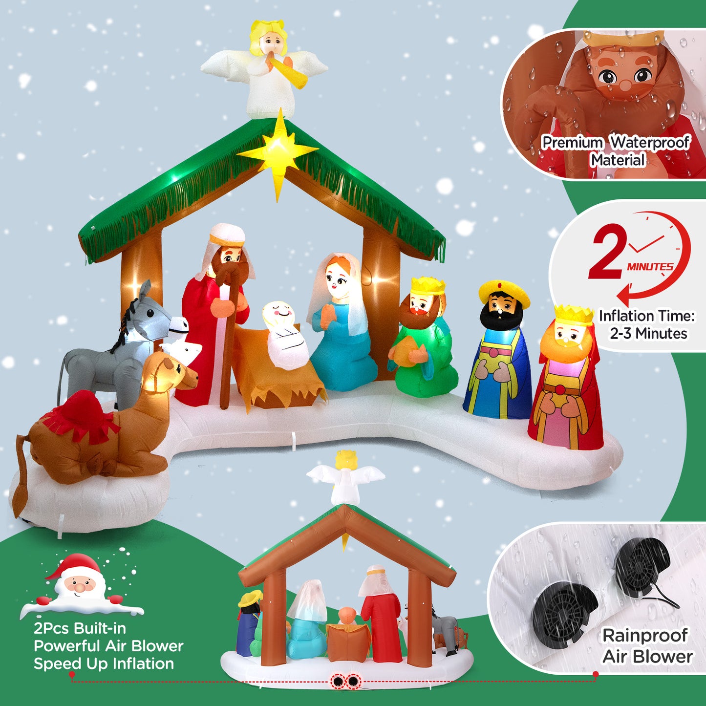 Toiyjofe 12FT Christmas Inflatable Nativity Scene: Large Outdoor Christmas Decorations, Built-in 15 LED Lights, Blow Up Jesus Nativity Set Decor, Inflatables for Party Lawn Garden Yard (12FT X 6.5FT X 9FT)