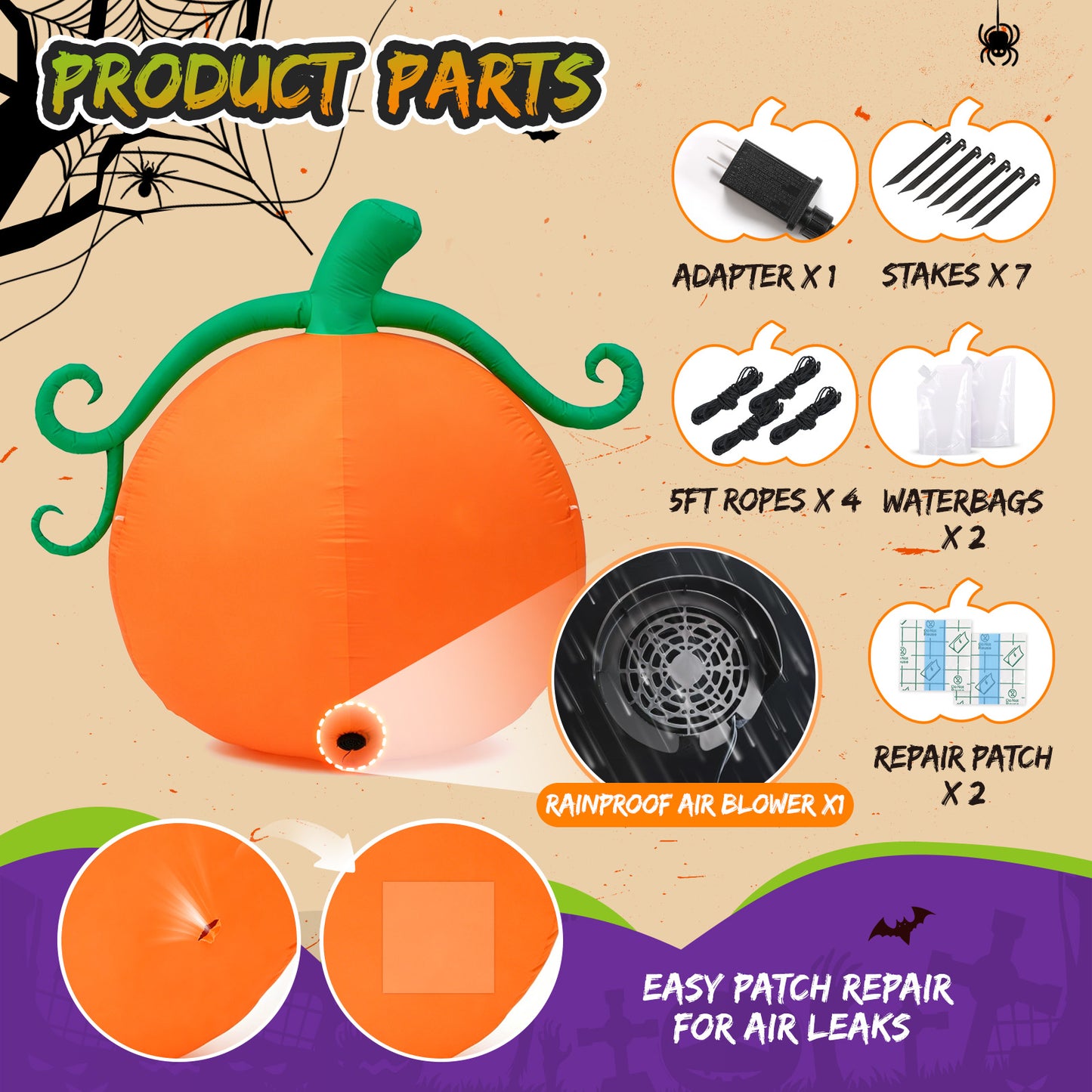 5FT Grumpy Pumpkin Halloween Inflatable