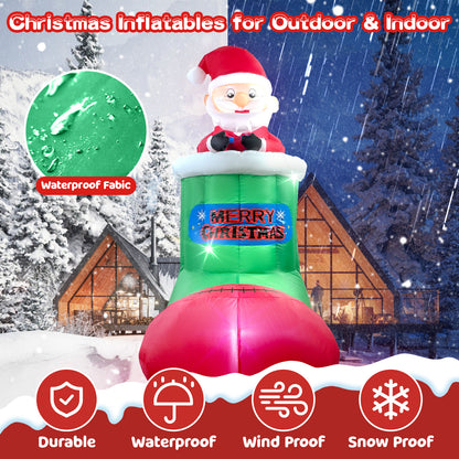 5.5FT Christmas Inflatables Outdoor Decorations Blow-up Santa Claus Automatic Lifting in Christmas Stocking with LED Lights for Garden Lawn Yard Decorations