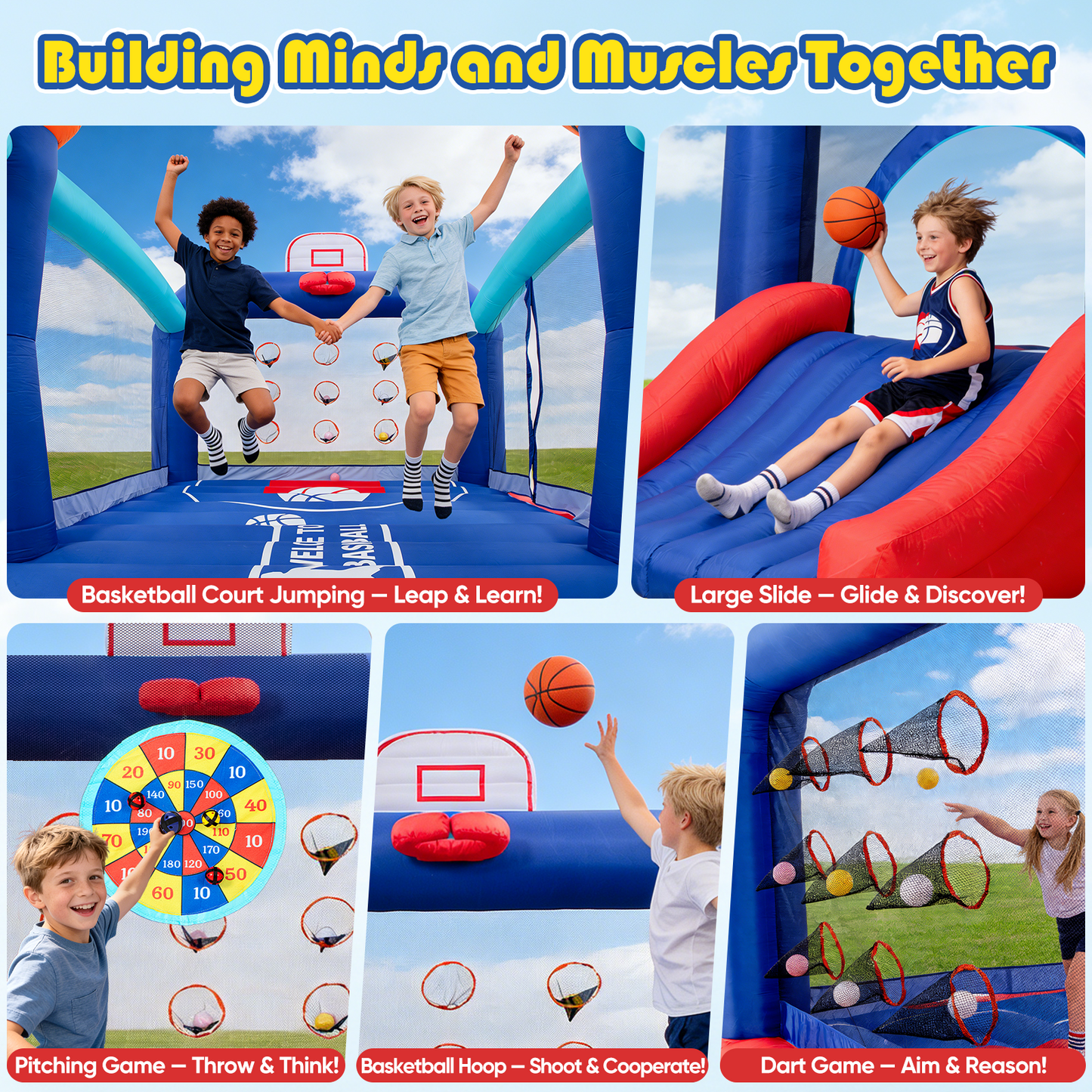 16FT Basketball Challenge Bounce House with Slide
